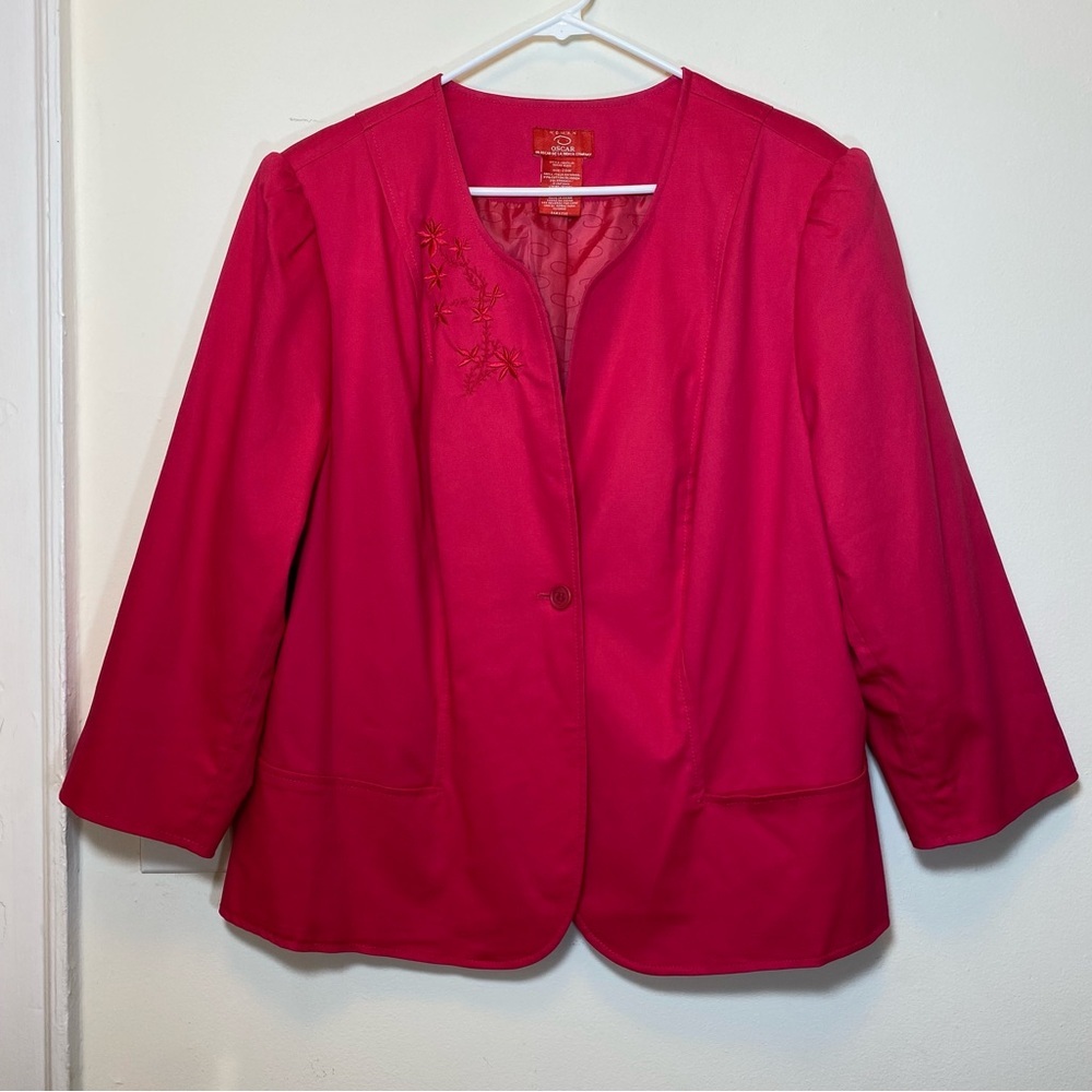 Oscar de la Renta | Vintage Floral Embroidered Single Button Blazer Pink 2XL